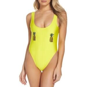 NEW Private Party S M Classic Pineapple Neon One Piece Swimsuit Bathing Suit